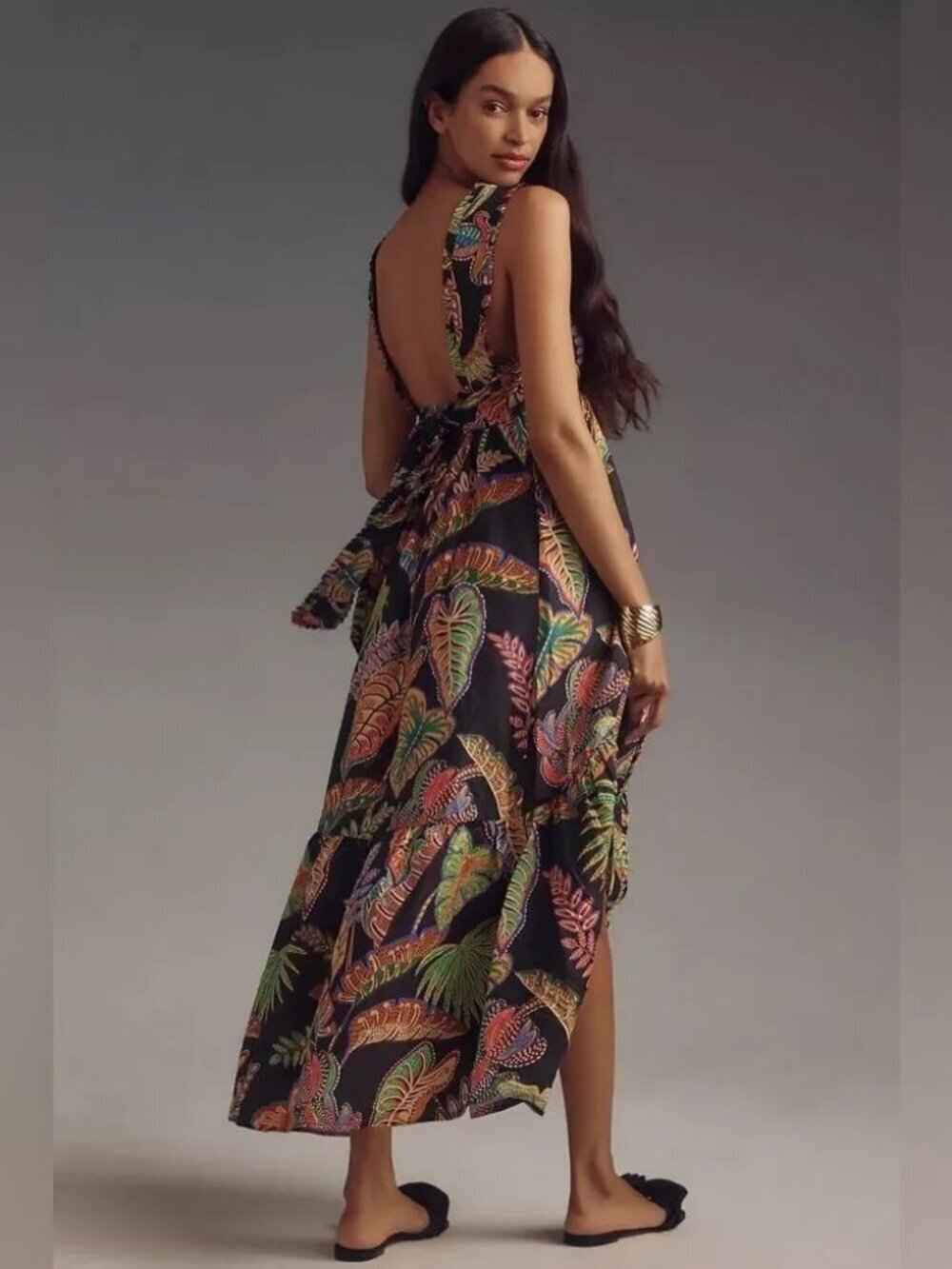 NWT Farm Rio Cool Foliage Black Sleeveless Maxi Dress Size Small - Picture 4 of 17